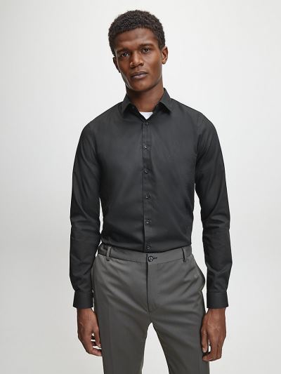 Calvin Klein Ruhák HU290171 | Calvin Klein Extra Slim Poplin Stretch Férfi Ing Fekete